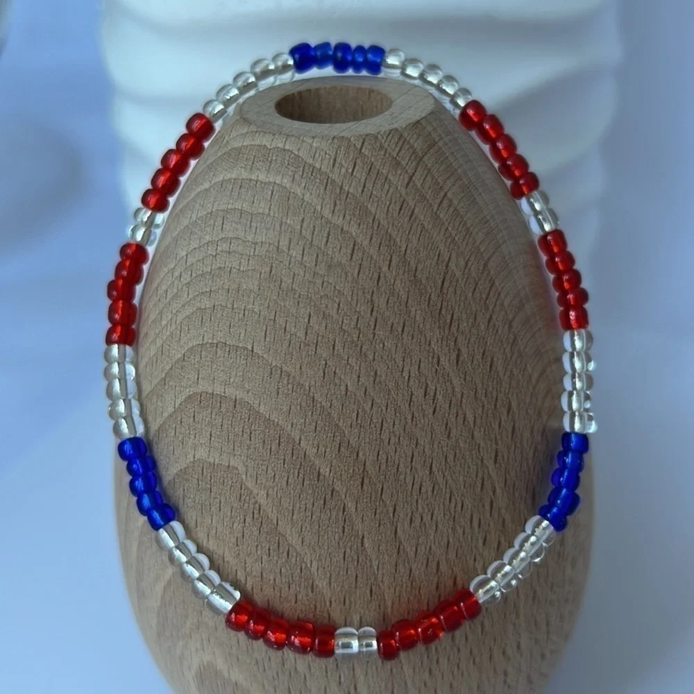 𝅺stretch Beaded Anklet Red White & Blue